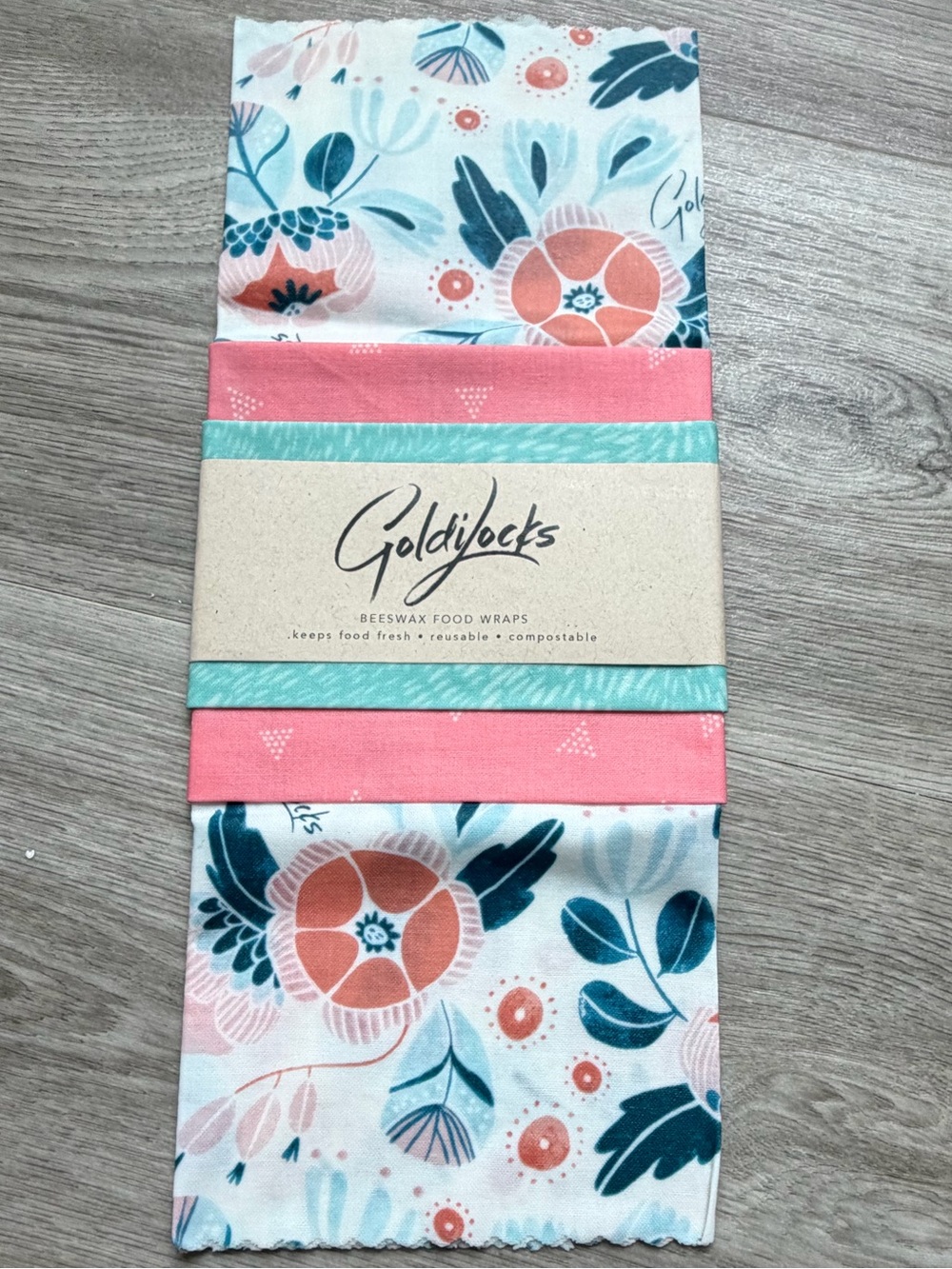 Beeswax Food Wraps:  In Bloom set of 3 (S, M, L)